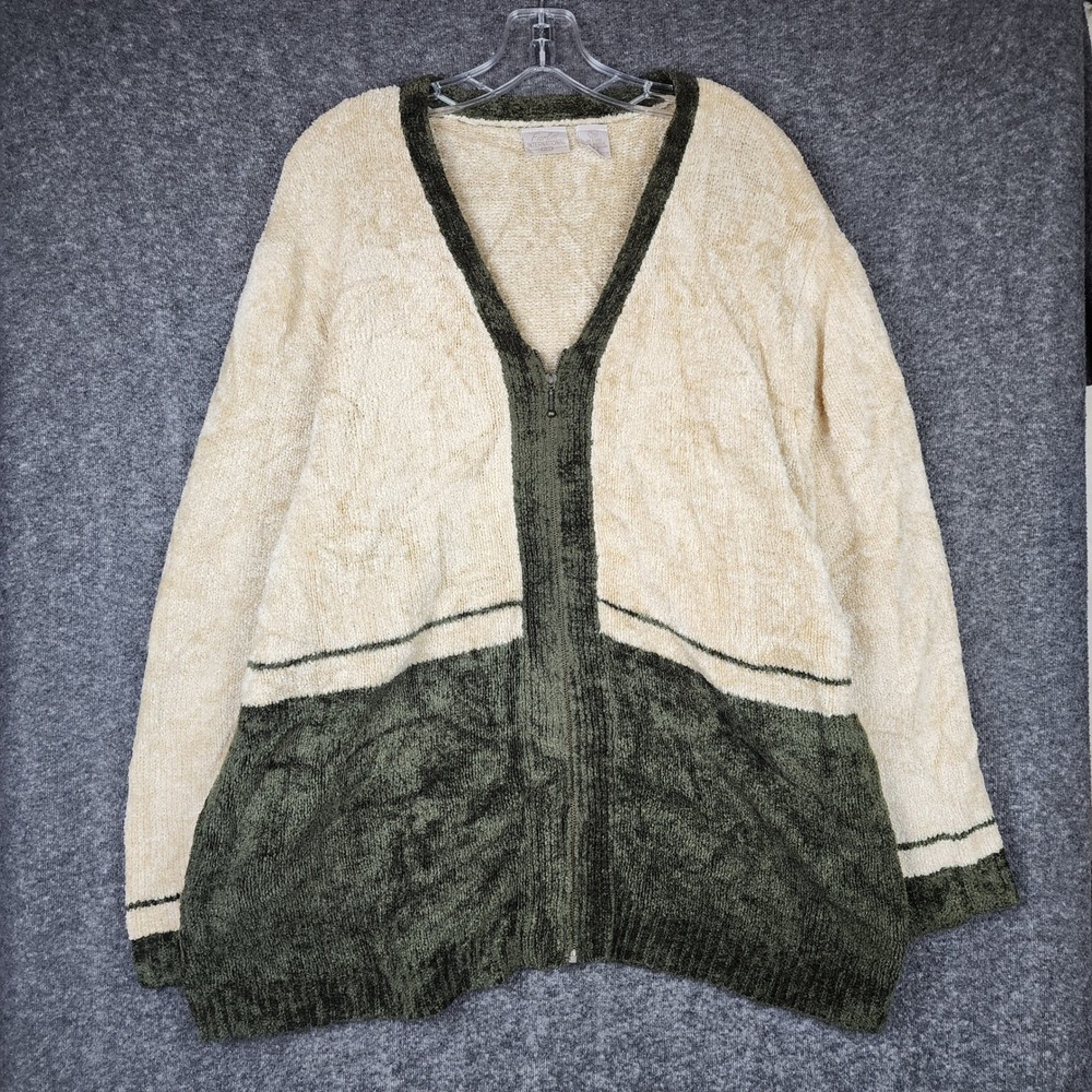 Fiorlini International Zip Up Cardigan Womens 18/20 Cream Green Chenille Sweater